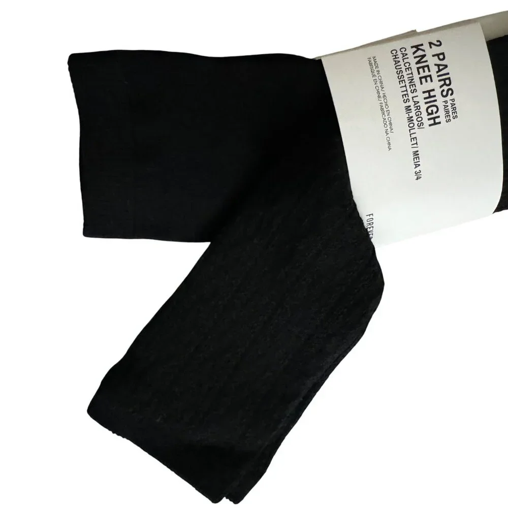 Forever 21 NWT 2 pairs womens ribbed socks knee high black‎ color one size new
